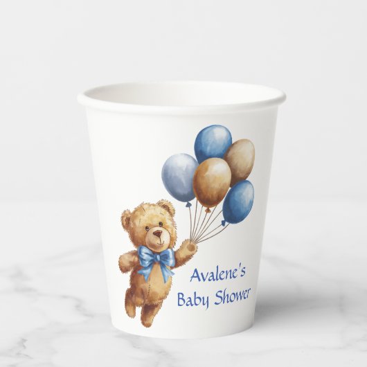 Niedlicher Tan Teddy Bear mit Balloons Boy Baby Du Pappbecher (Vorderseite)