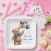 Niedlicher Tan Teddy Bear mit Balloons Boy Baby Du Pappteller (Party)