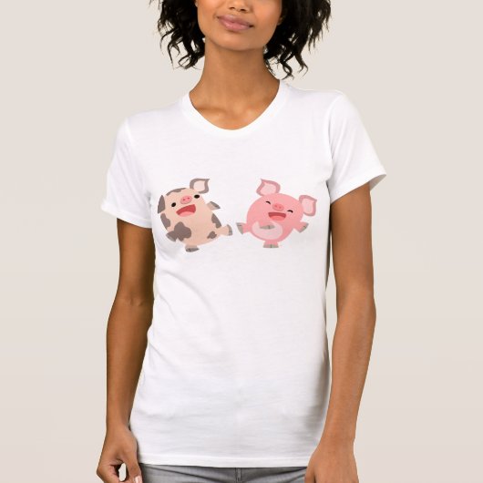 Niedlicher Tanzen-Cartoon-Schwein-Frauen-T - Shirt (Vorderseite)