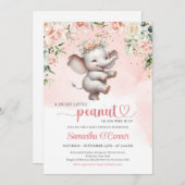 Niedlicher tanzender Elefant boho blush pink Blume Einladung (Vorne/Hinten)
