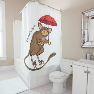 Niedlicher Tarsier mit Schirm-Cartoon-Abbildung Duschvorhang