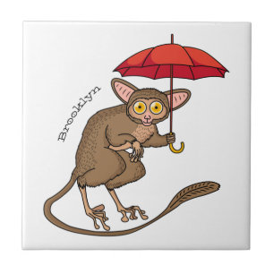 Niedlicher Tarsier mit Schirm-Cartoon-Abbildung Fliese