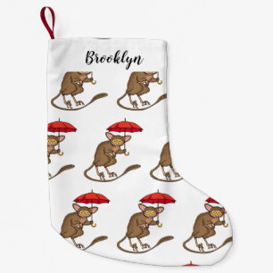 Niedlicher Tarsier mit Schirm-Cartoon-Abbildung Kleiner Weihnachtsstrumpf