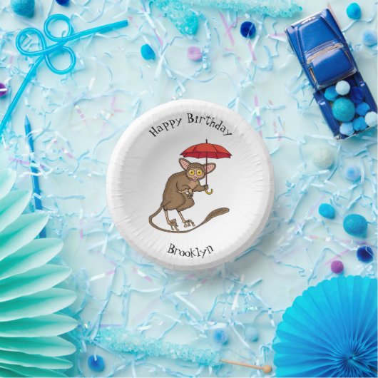 Niedlicher Tarsier mit Schirm-Cartoon-Abbildung Pappteller (Party)