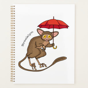 Niedlicher Tarsier mit Schirm-Cartoon-Abbildung Planer