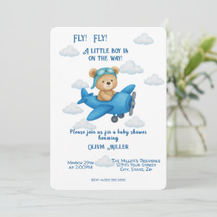 Niedlicher Teddy Bär auf Airplane Baby Shower Einl Einladung