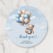 Niedlicher Teddy Bär blaubraune Ballons Babydusche Geschenkanhänger (Rückseite)