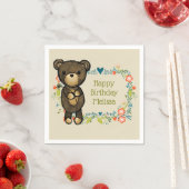 Niedlicher Teddy Bär, der eine Blume zum Geburtsta Serviette (Beispiel)