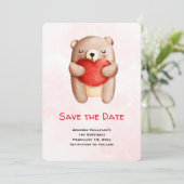 Niedlicher Teddy Bär, der Save the Date ein Rotes (Stehend Vorderseite)