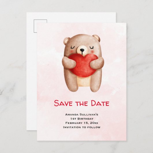 Niedlicher Teddy Bär, der Save the Date ein Rotes  Einladungspostkarte (Vorne/Hinten)