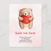 Niedlicher Teddy Bär, der Save the Date ein Rotes  Einladungspostkarte (Vorderseite)
