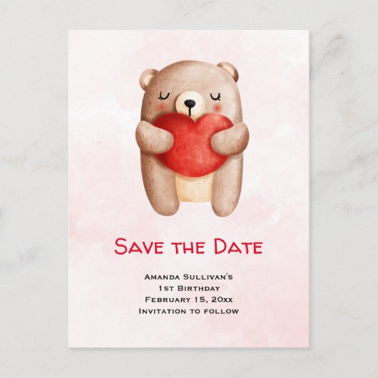 Niedlicher Teddy Bär, der Save the Date ein Rotes Einladungspostkarte (Vorderseite)