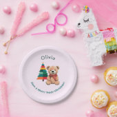 Niedlicher Teddy Bär Frohe Weihnachten Rosa Feiert Pappteller (Party)