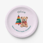 Niedlicher Teddy Bär Frohe Weihnachten Rosa Feiert Pappteller (Vorderseite)