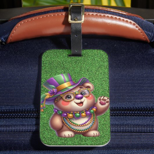NIEDLICHER TEDDY-BAR FÜR MARDI GRAS GEPÄCKANHÄNGER (Vorderseite Insitu 2)