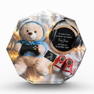 Niedlicher Teddy Bär Gamer Pregnancy Ankündigung Fotoblock