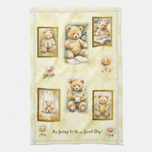 Niedlicher Teddy Bär Gelb Großer Tagesvergnügen gl Geschirrtuch (Vertikal)