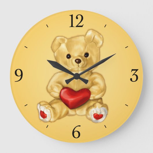 Niedlicher Teddy Bär Hypnotist Yellow Children Große Wanduhr (Vorderseite)