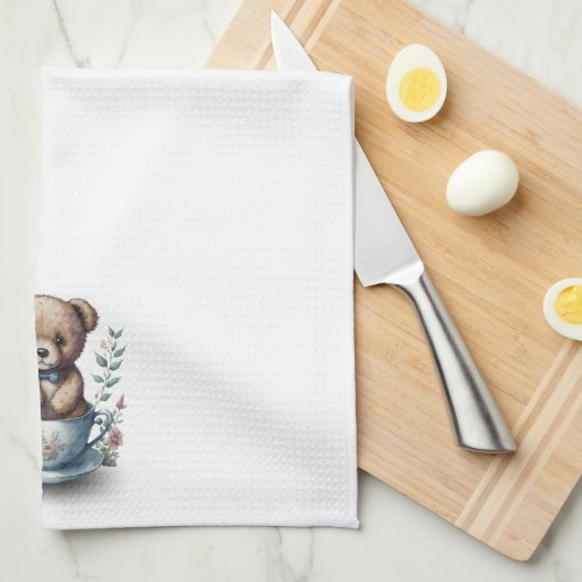 Niedlicher Teddy Bär im Teacup mit Blume Geschirrtuch (Viertel Falte)