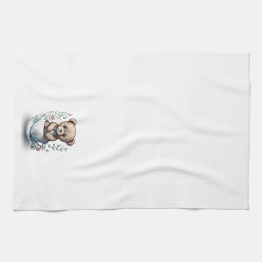 Niedlicher Teddy Bär im Teacup mit Blume Geschirrtuch (Horizontal)