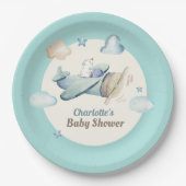 Niedlicher Teddy-Bär in Airplane-Baby-Dusche Pappteller (Vorderseite)