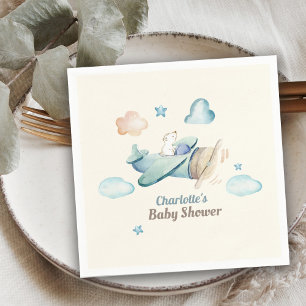 Niedlicher Teddy-Bär in Airplane-Baby-Dusche Serviette