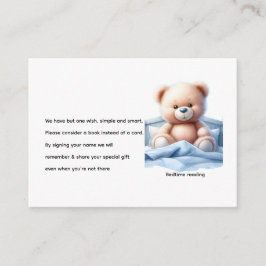 Niedlicher Teddy Bär in Blue Bed Baby Book Request Begleitkarte