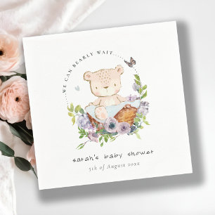 Niedlicher Teddy Bär in Blume Basket Blue Baby Dus Serviette