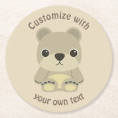 Niedlicher Teddy-Bär mit benutzerdefiniertem Text Runder Pappuntersetzer (Vorderseite)
