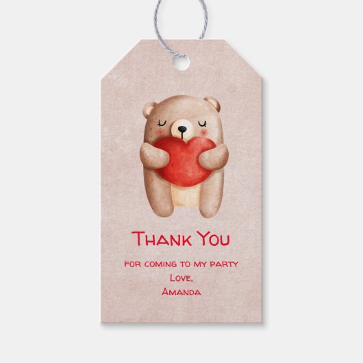 Niedlicher Teddy Bär mit einem roten Herz Danke Geschenkanhänger (Vorderseite)