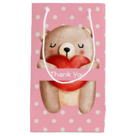 Niedlicher Teddy Bär mit einem roten Herz Danke Kleine Geschenktüte