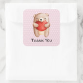 Niedlicher Teddy Bär mit einem roten Herz Danke Quadratischer Aufkleber (Tasche)