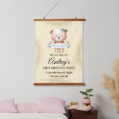 Niedlicher Teddy Bär mit Happy Brithday Wandteppich Mit Holzrahmen (Schlafzimmer)
