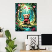 Niedlicher Teddy Bär mit Herz in Forest Poster (Heimbüro)
