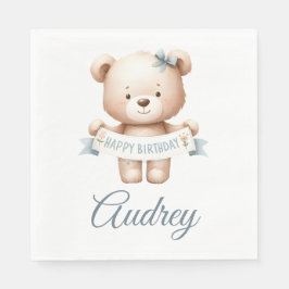Niedlicher Teddy Bär mit viel Glück zum Geburtstag Serviette