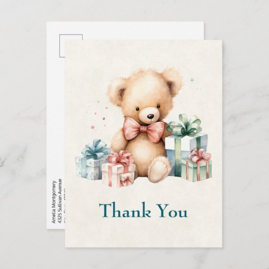 Niedlicher Teddy Bär mit Weihnachtsgeschenken Viel Postkarte (Vorne/Hinten)