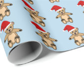 Niedlicher Teddy Bär mit Weihnachtsmannmütze Blue  Geschenkpapier (Rolleneckpunkt)