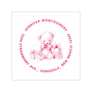 Niedlicher Teddy Bär mit Weihnachtsvorstellungen A Permastempel