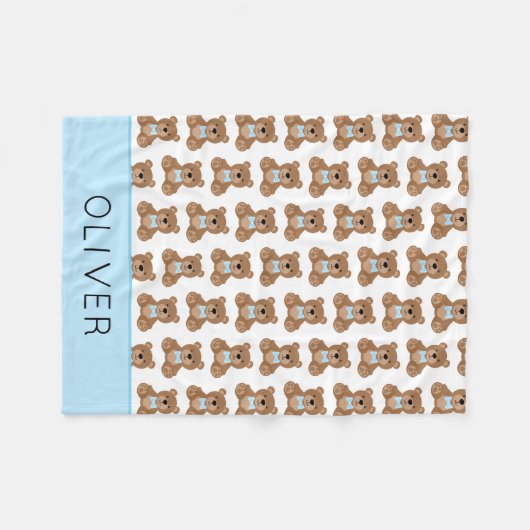 Niedlicher Teddy Bär Muster Personalisiert Boy Fleecedecke (Vorderseite (Horizontal))