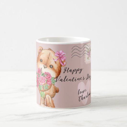 Niedlicher Teddy Bär Postbrief Valentinstag Kaffeetasse (Mittel)