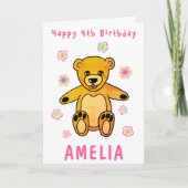 Niedlicher Teddy Bär Rosa Blume Glücklich Geburtst Karte (Vorderseite)