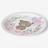 Niedlicher Teddy Bär Rosa Lila Blumenballon Party Pappteller (Schrägansicht)