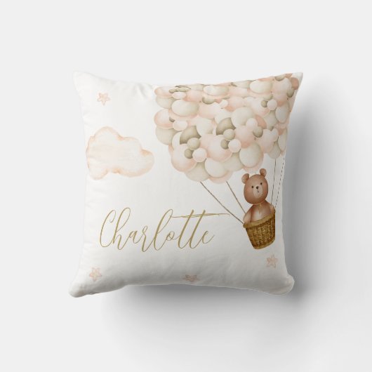 Niedlicher Teddy Bär und Balloons Baby Kinderzimme Kissen (Rückseite)