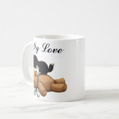 Niedlicher Teddy-Bär und schwarze Katze - meine Kaffeetasse (Vorderseite Links)