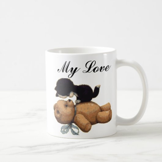 Niedlicher Teddy-Bär und schwarze Katze - meine Kaffeetasse (Rechts)
