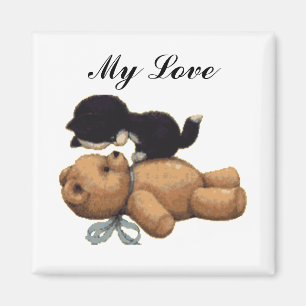 Niedlicher Teddy-Bär und schwarze Katze - meine Magnet