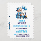 Niedlicher Teddy Bär und Train Boy Baby Dusche Einladung (Vorne/Hinten)