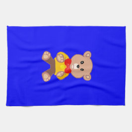 Niedlicher Teddy-Bärenkarikaturenzeichner auf blau Geschirrtuch