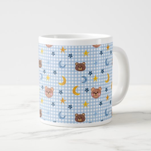 Niedlicher Teddy Bear and Moon Pattern auf Blue Gi Jumbo-Tasse (Vorderseite Rechts)
