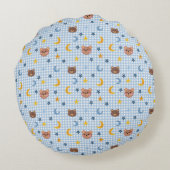 Niedlicher Teddy Bear and Moon Pattern auf Blue Gi Rundes Kissen (Rückseite)